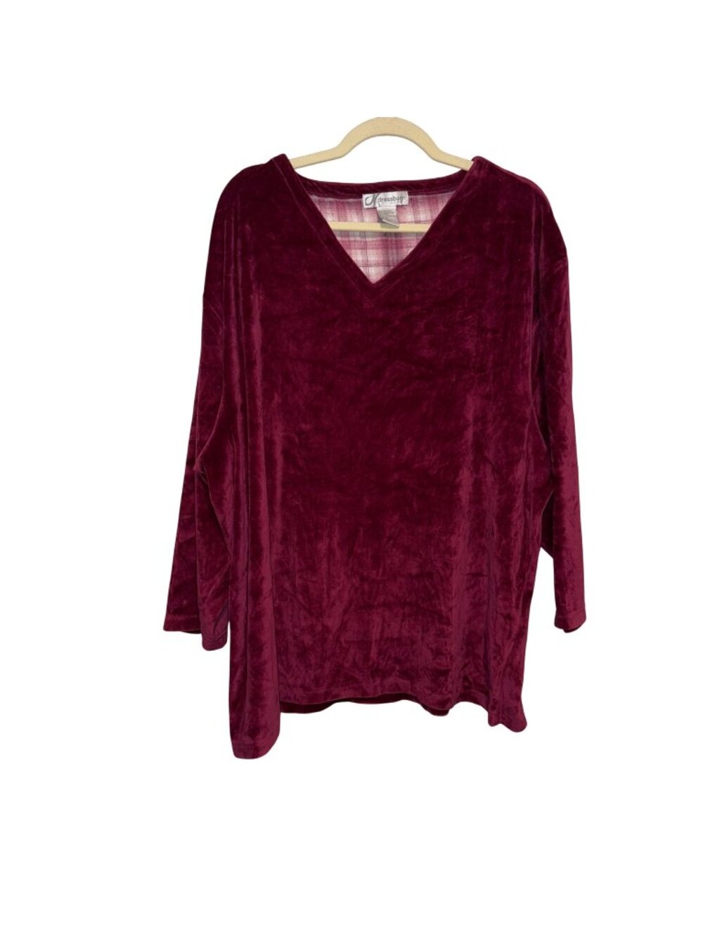 Dressbarn Womens Burgundy Long Sleeve V-Neck Velvet Top Size 1X